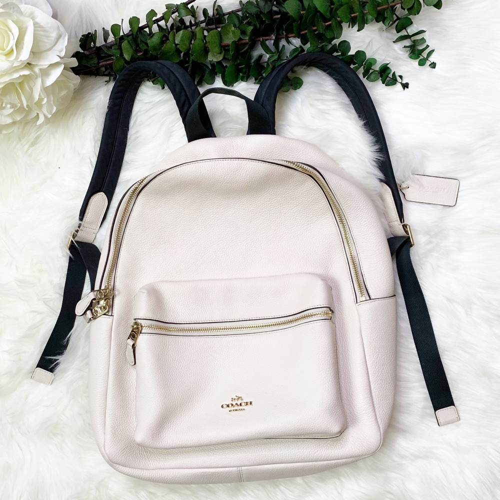 COACH Leather Backpack Charlie Chalk White